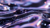 Abstract flowing waves with purple and blue tones creating a cosmic liquid surface with sparkling light particles and bokeh effect. Perfect for technology backgrounds.