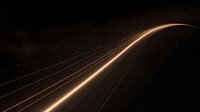 Glowing golden light trails curve through dark space creating dynamic motion paths against starry background, abstract technological concept for future communications.