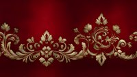 Elegant golden floral ornamental pattern with baroque style elements and decorative swirls on deep red velvet background, seamless border design for luxury decor.