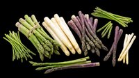 Assorted fresh asparagus varieties isolated on transparent background, ready for culinary design, print-on-demand products, recipe graphics, food packaging, and digital kitchen art projects.