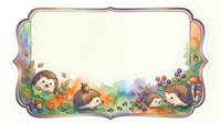 Watercolor autumn frame with cute hedgehogs, acorns, leaves and berries on cream background. Seasonal border for invitations, cards and fall designs.