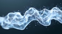 Ethereal white smoke swirls against dark background creating mystical flowing pattern with glowing particles and atmospheric depth effect.