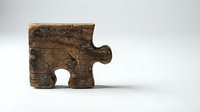 Wooden puzzle piece with textured surface and natural grain patterns, isolated on white background for design and creative projects.