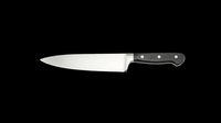 Chef knife with stainless steel blade and black handle, isolated on transparent background. Ready for kitchen design, clipart, t-shirt graphics, print-on-demand products, and sublimation projects.