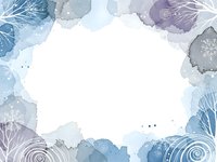 Watercolor frame with blue and purple floral elements and white line art details on transparent background for wedding invitations and greeting cards.