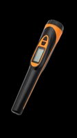 Digital thermometer with orange and black design, featuring LCD display screen and ergonomic grip. Isolated on transparent background, ready for clipart, print-on-demand, sublimation, and design projects.