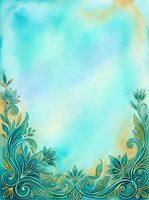 Watercolor turquoise and gold ornamental border with flourishing botanical leaves and scrollwork, ideal for invitations, greeting cards, and decorative backgrounds.