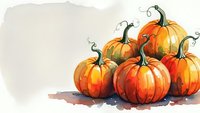 Watercolor autumn pumpkins arrangement with orange and red colors on white background for seasonal harvest decoration and fall holiday designs.