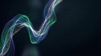 Abstract flowing ribbons with luminous green and purple gradients creating dynamic wave motion against dark background for modern digital design.