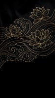 Elegant gold line art lotus flowers floating on flowing water waves against black background for luxury spa and wellness design projects.
