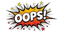 Comic book style explosion with OOPS text in speech bubble. Pop art burst with radiating lines and stars on white background for graphic design projects.