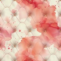 Luxurious quilted pattern with watercolor coral and cream tones, gold studs on tufted texture creates elegant upholstery effect. Seamless repeat for fabric design.