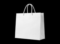 Blank white shopping bag with handles isolated on transparent background, ready for branding, mockups, retail design, print-on-demand products, and commercial packaging presentations.