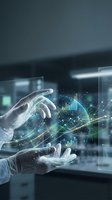 Hands holding holographic digital globe with data visualization charts and network connections in modern office environment for business technology concepts.