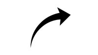 Black curved arrow pointing right on white background isolated for graphic design and presentation use.