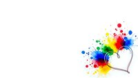 Colorful paint splashes with heart outline on white background for creative design projects and romantic artwork applications.