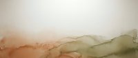 Abstract watercolor landscape with soft orange and green mountain silhouettes blending into misty horizon for modern interior design and wall art.