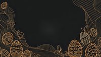 Elegant golden line art Easter eggs with decorative patterns on dark background creating luxurious holiday frame for greeting cards and festive designs.