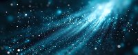 Abstract blue digital particles flowing with bright light rays and glowing bokeh effects creating dynamic motion background for technology presentations.