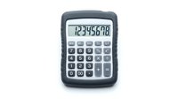 Digital calculator with LCD display showing numbers isolated on white background for business accounting and mathematical calculations.