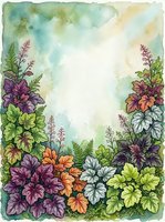 Watercolor floral border frame with purple, orange, and white flowers on cream background, isolated design element for invitations, cards, and stationery projects.
