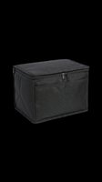 Black insulated cooler bag with zippered top and carrying handles, isolated on transparent background. Ready for e-commerce, product mockups, and design projects.
