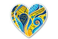 Decorative heart shape filled with abstract swirls and patterns in vibrant blue and yellow colors on white background, isolated sticker design for creative projects.