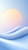 Soft pastel sunrise over smooth snow-covered hills creates serene winter landscape with gentle curves and gradients in cool blue tones against warm morning light.