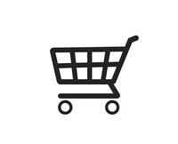 Simple black shopping cart icon on white background, isolated minimalist design for e-commerce websites, apps and retail business materials.