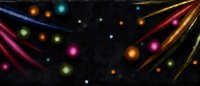 Glowing colorful orbs and light streaks float against dark background creating magical cosmic atmosphere for fantasy and space designs.