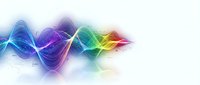 Abstract colorful wave pattern with flowing energy lines in rainbow spectrum on white background for modern digital design projects.