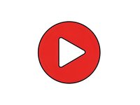 Red play button icon with white triangle arrow on circular background isolated for media player interface and video streaming applications.
