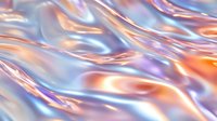 Holographic iridescent waves with smooth metallic texture in pink, blue and orange colors creating abstract fluid background pattern for modern design projects.