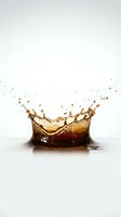 Dynamic brown liquid splash with droplets frozen in motion on white background for beverage advertising and commercial design projects.