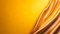 Smooth flowing golden silk fabric creates elegant waves and folds against vibrant yellow background, luxury abstract design element for fashion and decor.