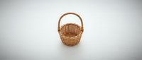 Empty wicker basket with handle isolated on white background for storage, shopping, picnic, gift packaging and home organization projects.
