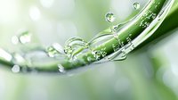Macro photography of water drops on green leaf surface with bokeh effect in background, showing nature freshness and morning dew detail.