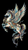 Ornate winged horse with decorative patterns, isolated on transparent background. Ready for t-shirts, stickers, clipart, sublimation, print-on-demand designs and digital crafts.