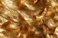Luxurious golden fur texture with flowing waves and swirls creates dynamic pattern. Abstract background features rich amber and honey tones with natural movement.