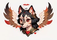 Cute anime-style wolf character with angel wings and heart details, perfect for gaming avatars, stickers, or merchandise design. Isolated illustration on white background.