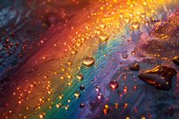 Colorful abstract macro photography of water drops on reflective surface with rainbow spectrum colors, perfect for creative backgrounds and artistic designs.