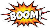 Comic book explosion burst with BOOM text in bold white letters on vibrant orange and yellow starburst background isolated on white for graphic design.