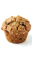 Freshly baked muffin with oats and raisins isolated on white background. Suitable for bakery, food, and culinary design projects.