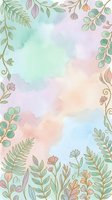Soft pastel watercolor floral border with delicate leaves and wildflowers in mint, pink, and peach tones for cards and backgrounds.