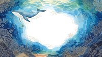 Underwater ocean scene with whale swimming through coral reef tunnel toward bright sunlight creating magical marine environment for nature designs.
