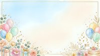Colorful balloons and gift boxes with flowers frame a blank center space, perfect for adding text, invitations, greeting cards, or celebration announcements.