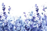 Delicate watercolor wildflowers in shades of blue and purple create a dreamy meadow border pattern, perfect for stationery, wedding invitations and textile design.