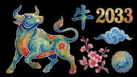 Decorative ox illustration with ornamental patterns, Chinese zodiac symbol for 2033, isolated on transparent background. Ready for t-shirt design, clipart, stickers, sublimation, and print-on-demand products.