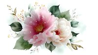 Pink and cream peonies with green leaves and golden botanical elements on soft pastel background, elegant floral composition for wedding stationery and decor.