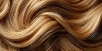Flowing blonde hair waves with golden highlights and brown lowlights creating luxurious texture for beauty and haircare concepts.